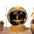Crystal Deer Globe Night Lamp – 3D Engraved LED Ball Light with Wooden Stand, USB Powered – Ideal for Bedroom, Desk, Home Décor & Gifts (Warm White - 1 Pcs)