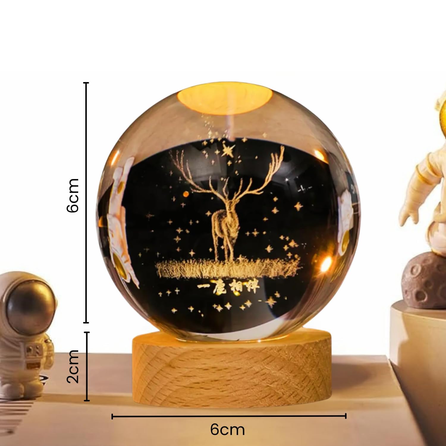 Crystal Deer Globe Night Lamp – 3D Engraved LED Ball Light with Wooden Stand, USB Powered – Ideal for Bedroom, Desk, Home Décor & Gifts (Warm White - 1 Pcs)